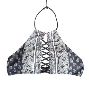 Cupshe Fashion Women's Sexy Black Lace Up Halter Bikini Top Size Large